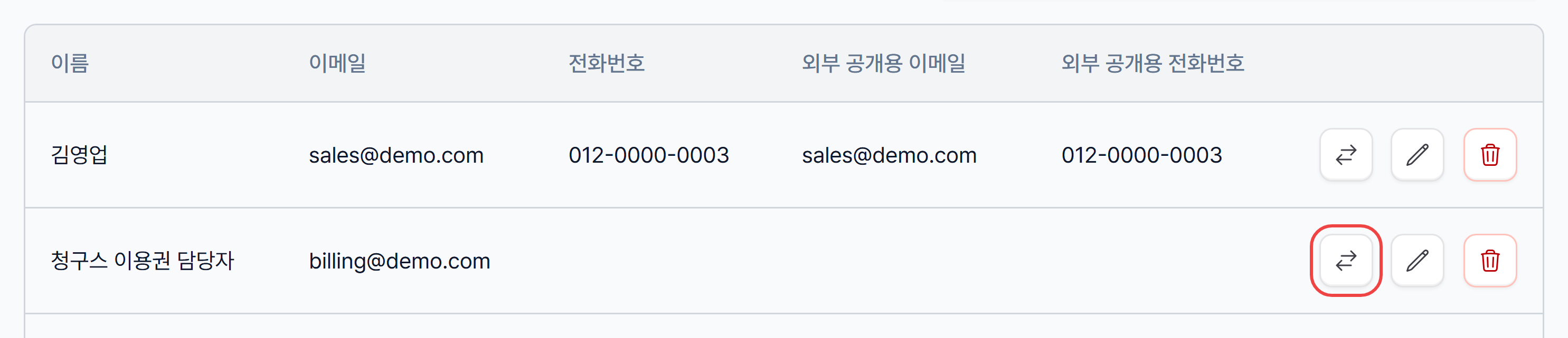 2. 넘겨줄 담당자 줄에서 담당자 인계 버튼 누르기